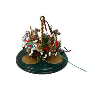 Vtg 1989 Hallmark Collection of 4 Carousel Horses w Stand Ginger Holly Star Snow